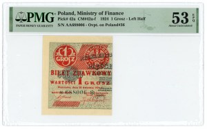1 grosz 1924 - seria AA 688006 - lewa połowa - PMG 53 EPQ