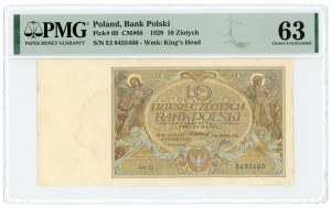 10 zlotých 1929 - séria EI. - PMG 63