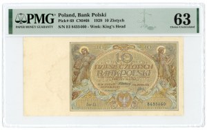 10 złotych 1929 - seria EI. - PMG 63