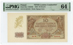 10 Gold 1940 - ser. M - WWII London Fälschung - PMG 64