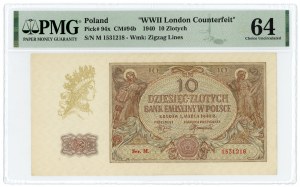 10 oro 1940 - ser. M - Contraffazione di Londra della seconda guerra mondiale - PMG 64