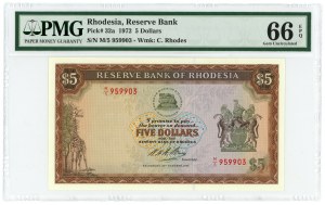 RODEZIA - $5 1972 - PMG 66 EPQ - 2nd max note