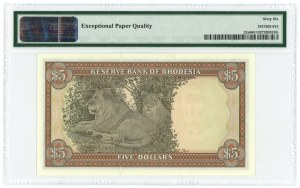RODEZIA - 5 dolarů 1972 - PMG 66 EPQ - 2. max. bankovka