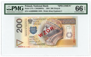 200 złotych 1994 - AA 0000000 - WZÓR Nr. 1639 - PMG 66 EPQ