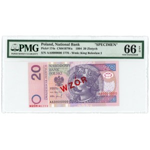 20 złotych 1994 - AA 0000000 - WZÓR Nr. 1778 - PMG 66 EPQ - 2-ga max nota