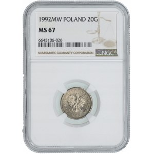 20 haléřů 1992 - NGC MS 67 - 2. max. bankovka