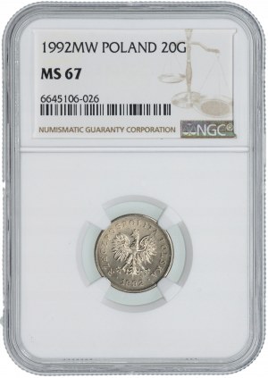 20 halierov 1992 - NGC MS 67 - 2. max. bankovka