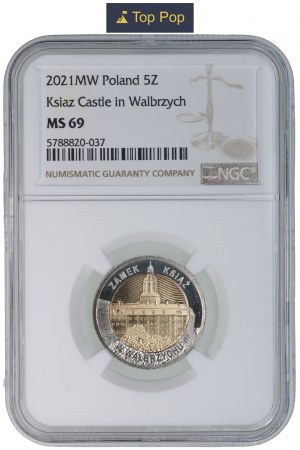 5 złotych 2021 - Zamek Książ w Wałbrzychu - NGC MS 69 - Max Nota