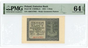 1 złoty 1941 - seria AB - PMG 64 EPQ