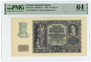 20 zlotých 1940 - série D - PMG 64