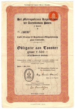 Mortgage bond (25 years) - Archbishopric of Poznan (Poznań) - 500 guilders 01.05.1928