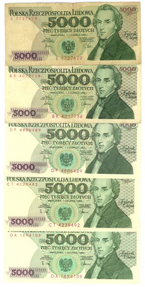 5.000 złotych 1982-1988 - set 5 sztuk