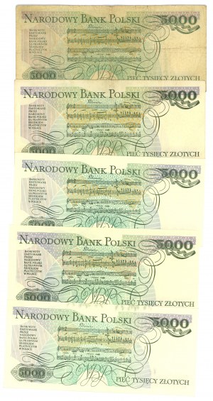 5.000 złotych 1982-1988 - set 5 sztuk