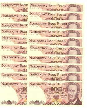 100 złotych (1986-1988) - 40 sztuk banknotów, różne serie