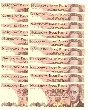 100 zloty (1986-1988) - 40 billets, différentes séries