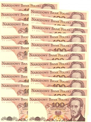 100 zloty (1986-1988) - 40 billets, différentes séries