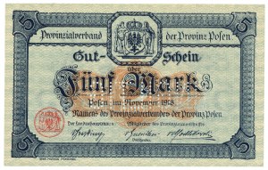 Province de Poznań ( Provinz Posen) - 5 marques 1918 UNGULTING - sans série ni numérotation