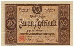 Provinz Poznań ( Provinz Posen) - 20 Mark 1918 UNGULTING - ohne Syrien und Nummerierung