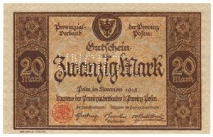 Province de Poznań ( Provinz Posen) - 20 marks 1918 UNGULTING - sans sria et sans numérotation