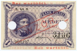 1 złoty 1919 - S.44 B, 060,107 - WZÓR nr 3106- RZADKA ODMIANA brak w kolekcji LUCOW