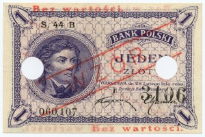 1 zloty 1919 - S.44 B, 060.107 - MODELLO N. 3106 - VARIETÀ RARA