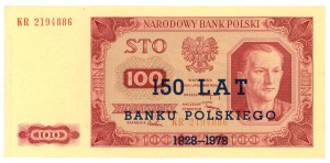 100 złotych 1948 - seria KR - z nadrukiem 150 lat Banku Polskiego