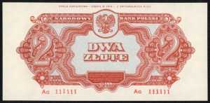 2 zloty 1944 - series Ac 111111 - commemorative issue of 1974