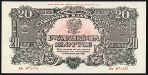 Pamätná emisia 20 zlotých 1944 z roku 1974 - séria Ak