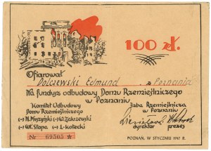 Výbor pre obnovu remeselníckeho domu - 100 zlotých 1947