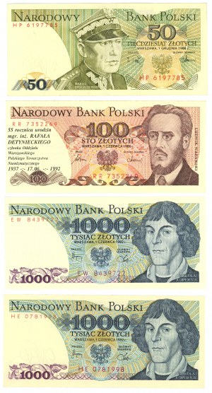 50-1.000 złotych (1982-1988) - zestaw 4 sztuk banknotów