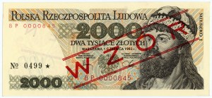 2.000 złotych 1982 - seria BP 0000000 nr wzoru 0499 - WZÓR / SPECIMEN