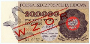 200.000 zl 1989 - Serie A 0000000 MODELL / SPECIMEN Nr. 0957*