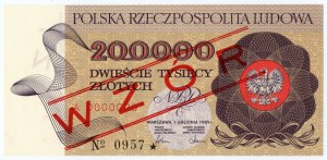 200,000 zloty 1989 - series A 0000000 MODEL / SPECIMEN No 0957*.