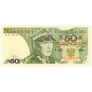 50 złotych 1988 - seria GR - przesunięty napis - patrz opis.