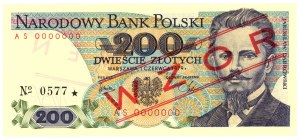 200 zloty 1979 - series AS 0000000 - MODEL/SPECIMEN No 0577*.