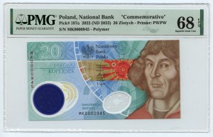 20 złotych 2022 Mikołaj Kopernik niski numer MK 0000945 - PMG 68 EPQ
