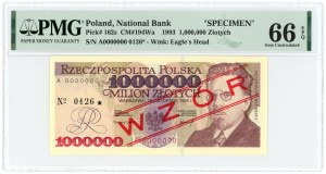 1 000 000 zloty 1993 - Série A 0000000 - MODÈLE N° 0126* - PMG 66 EPQ