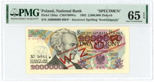 2.000.000 zl 1992 - Serie A 0000000 Nr. 0984* - MODELL / SPECIMEN - PMG 65 EPQ