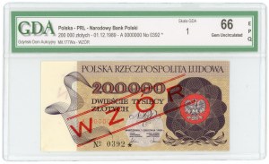 200.000 złotych 1989 - seria A 0000000 WZÓR / SPECIMEN No 0392* - GDA 66 EPQ