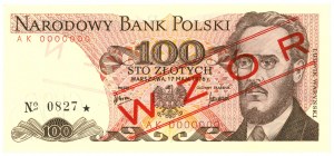 100 złotych 1976 - AK 0000000 - WZÓR / SPECIMEN No 0827*