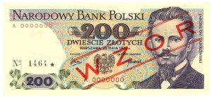 200 zloty 1976 - Series A 0000000 - MODEL/SPECIMEN No 1464*.