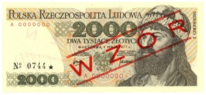 2,000 PLN 1977 - Serie A 0000000 - Nr.0744 - MODELL / SPECIMEN