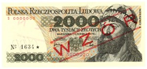 2,000 zloty 1979 - series S 0000000 - MODEL/ SPECIMEN No 1634*.
