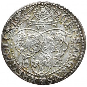 Sigismund III Vasa, Sixpence 1596, Malbork, GRCS statt GROS auf der Rückseite