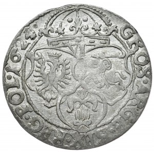 Sigismund III. Vasa, Sixpence 1624/3, Krakau, durchgestochene Jahreszahl. Seltenheit