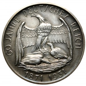 Niemcy, Republika Weimarska, Medal na 60-lecie II Rzeszy Niemieckiej, 1931, srebro