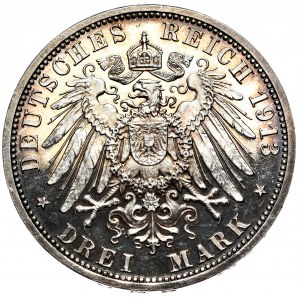 Germany, Prussia, Wilhelm II, 3 marks 1913 A, Berlin, mirror stamp