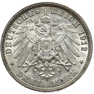 Germany, Württemberg, 3 marks 1912 F, Stuttgart