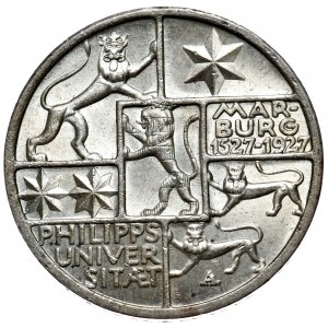 Germany, Weimar Republic, 3 marks 1927 A, 400 years of the University of Marburg