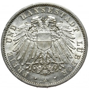 Niemcy, Lubeka 3 marki 1909 A